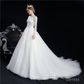 OEM fancy plus size custom long sleeve wedding gown marry dress with long train